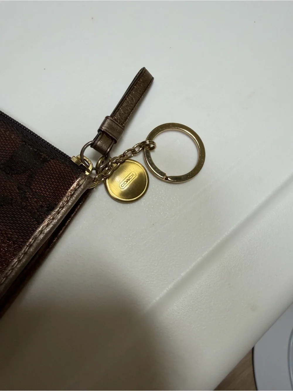 Coach Brown Signature Cardholder Key Ring